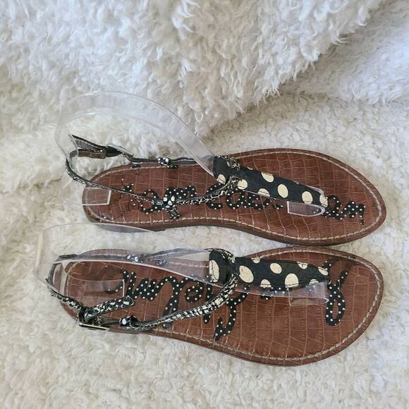 Sam Edelman Gigi Black and White Polka-dot Leather Sanaa sz 7.5 - Picture 2 of 5